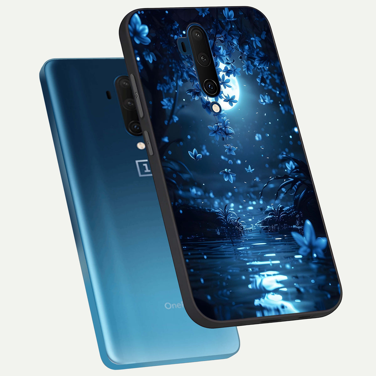  Moonlight Petal Dream phone case For OnePlus 7T Pro showing premium glass back cover with detailed artwork