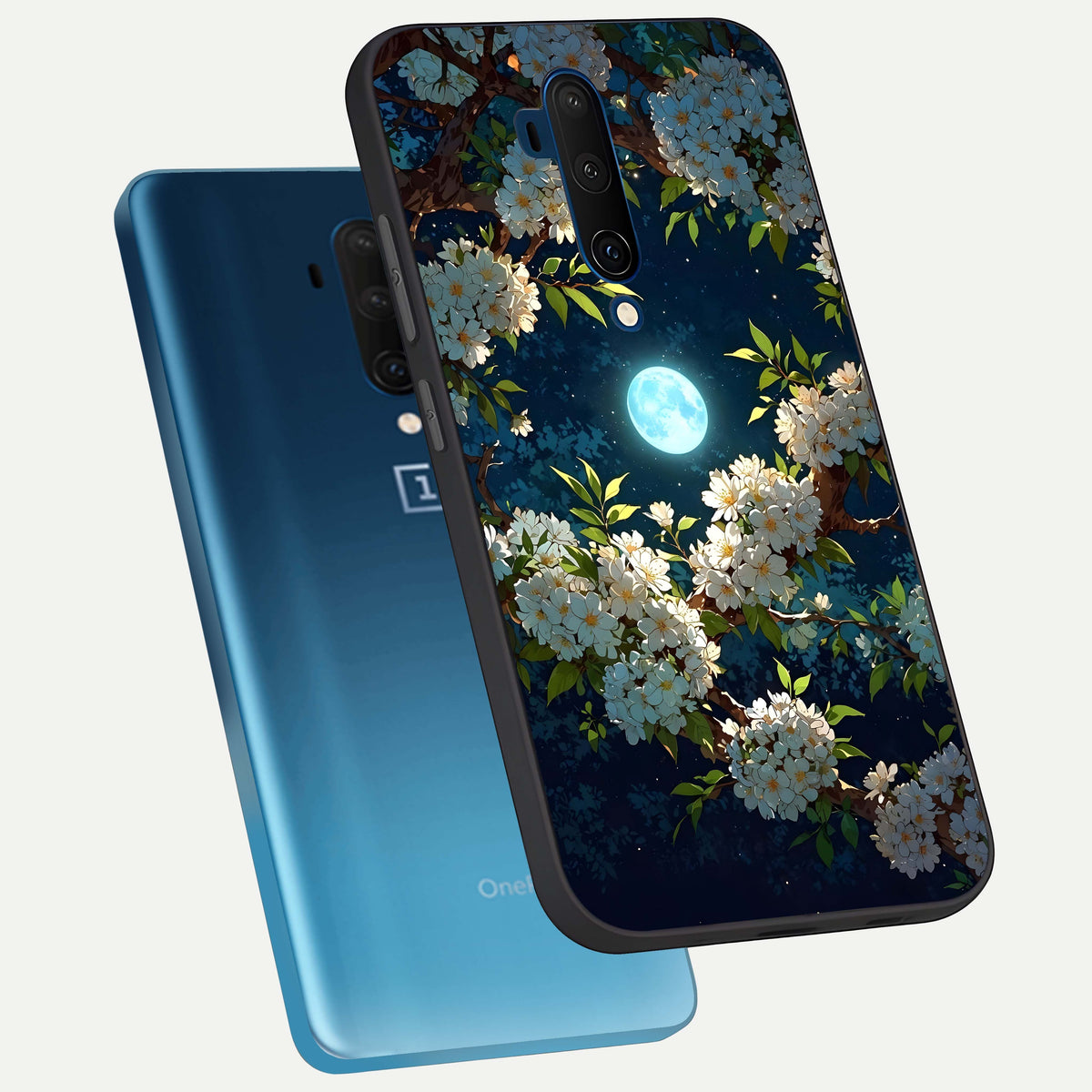  Moonlit Blossom Dream phone case For OnePlus 7T Pro showing premium glass back cover with detailed artwork