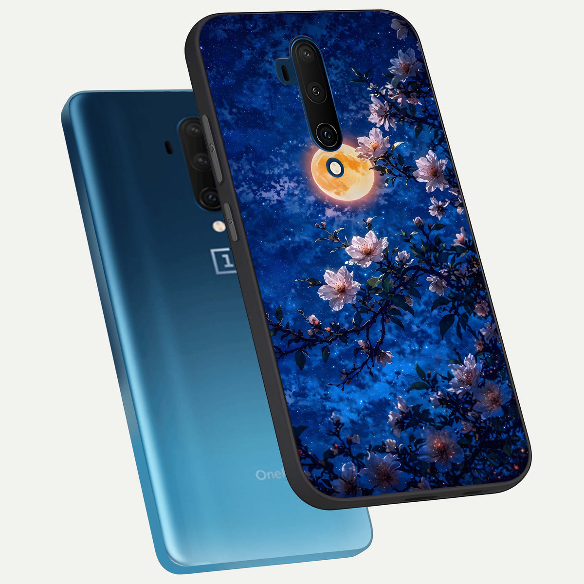  Moonlit Blossoms Night phone case For OnePlus 7T Pro showing premium glass back cover with detailed artwork