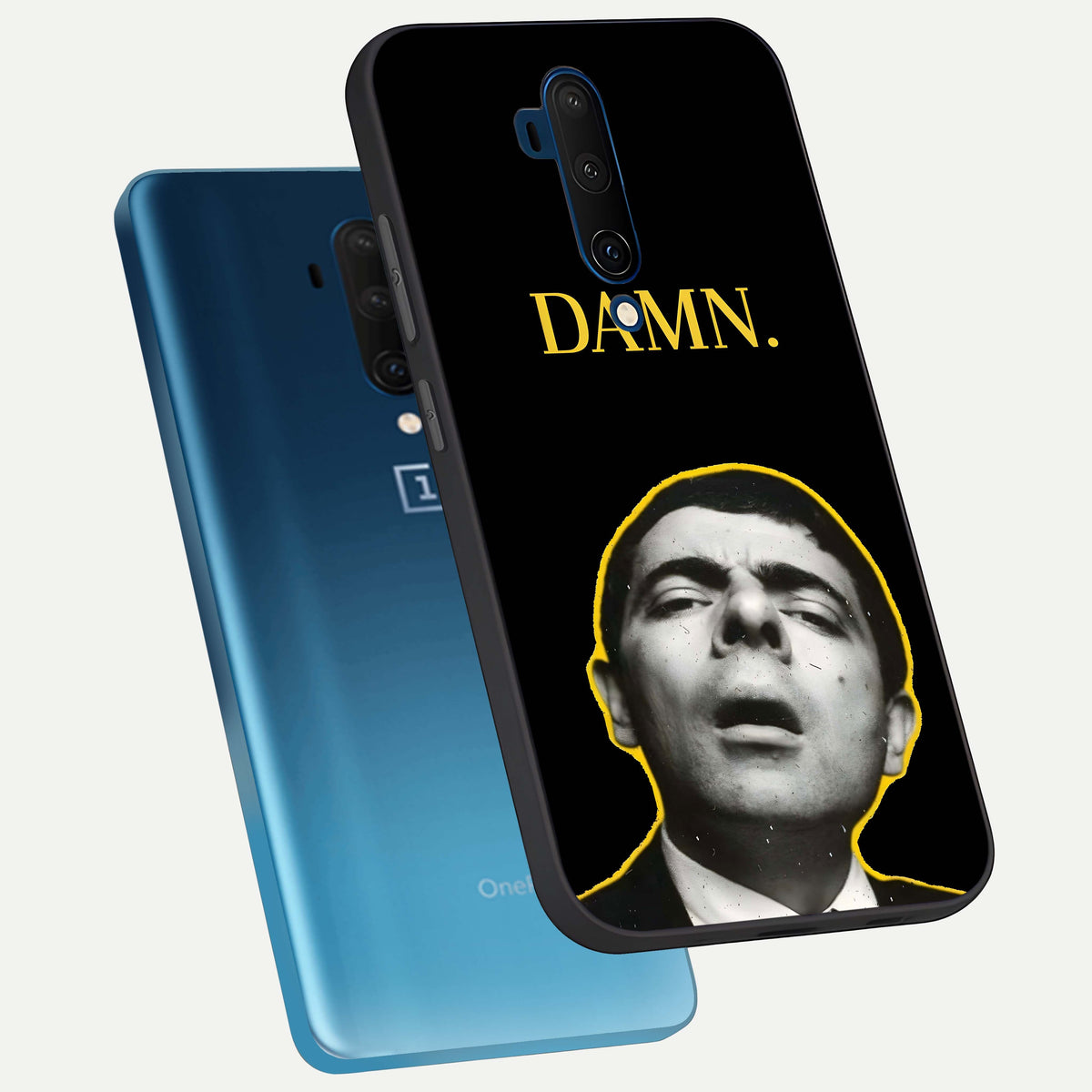  Mr Bean Damn phone case For OnePlus 7T Pro showing premium glass back cover with detailed artwork