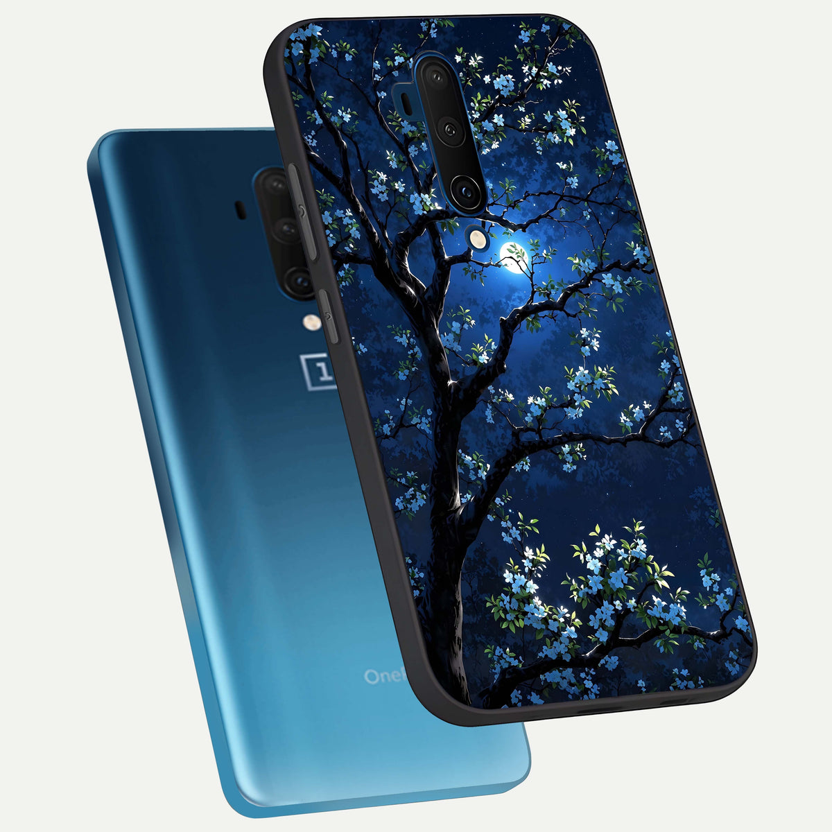 Mystic Floral Night phone case For OnePlus 7T Pro showing premium glass back cover with detailed artwork