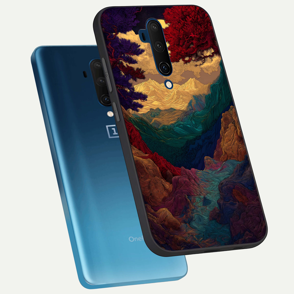  Mystic Valley Light phone case For OnePlus 7T Pro showing premium glass back cover with detailed artwork