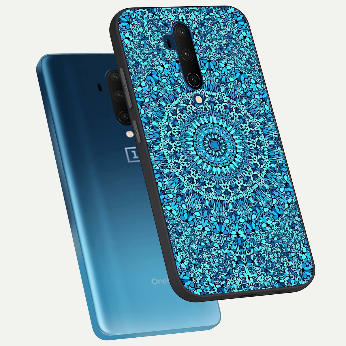  Ocean Bloom Mandala phone case For OnePlus 7T Pro showing premium glass back cover with detailed artwork