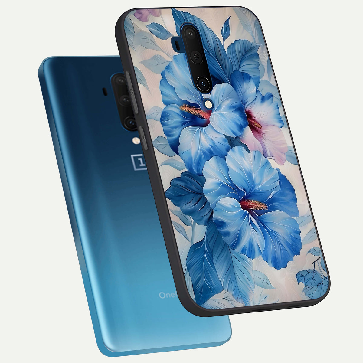  Ocean Hibiscus Grace phone case For OnePlus 7T Pro showing premium glass back cover with detailed artwork
