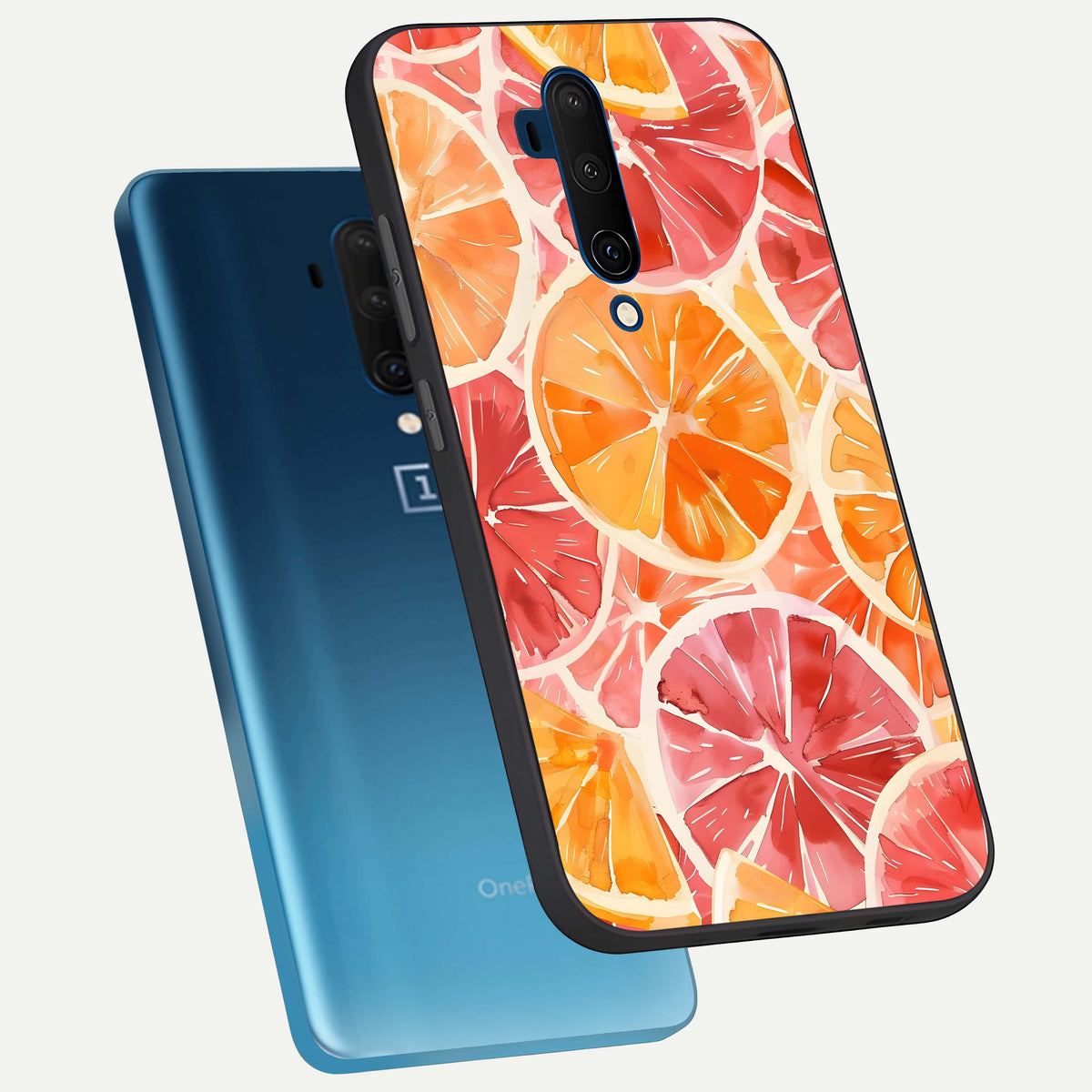  Orange Fruits Pattern phone case For OnePlus 7T Pro showing premium glass back cover with detailed artwork