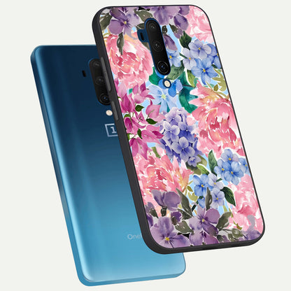  Pastel Floral Mix phone case For OnePlus 7T Pro showing premium glass back cover with detailed artwork