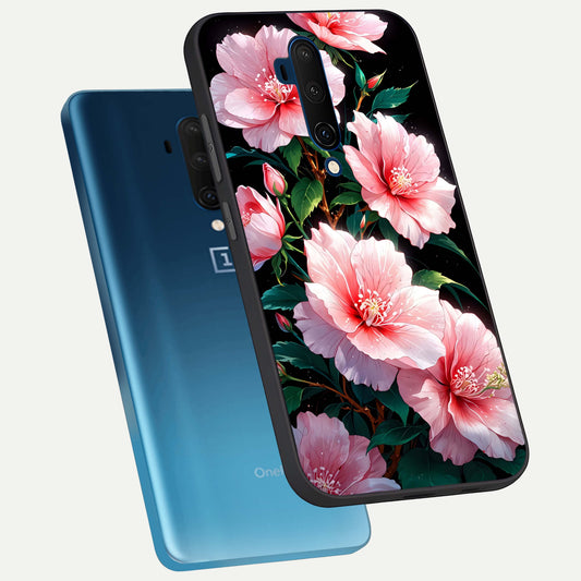  Peach Flower phone case For OnePlus 7T Pro showing premium glass back cover with detailed artwork