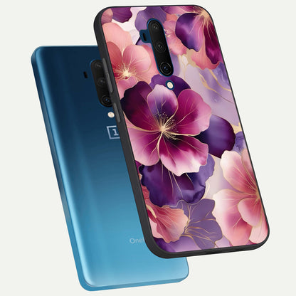  Pink Bouquet Florals phone case For OnePlus 7T Pro showing premium glass back cover with detailed artwork
