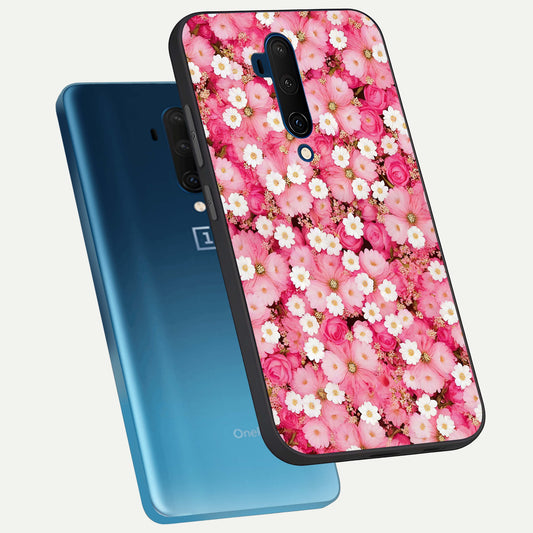  Pink Daisy Bliss phone case For OnePlus 7T Pro showing premium glass back cover with detailed artwork