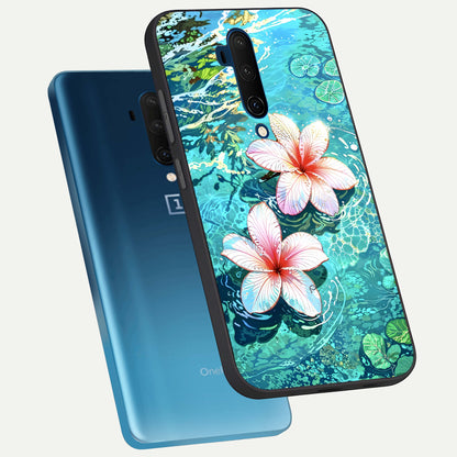  Pink Flowers in Water phone case For OnePlus 7T Pro showing premium glass back cover with detailed artwork