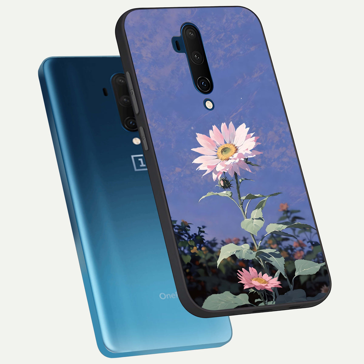  Pink Shells Outline phone case For OnePlus 7T Pro showing premium glass back cover with detailed artwork
