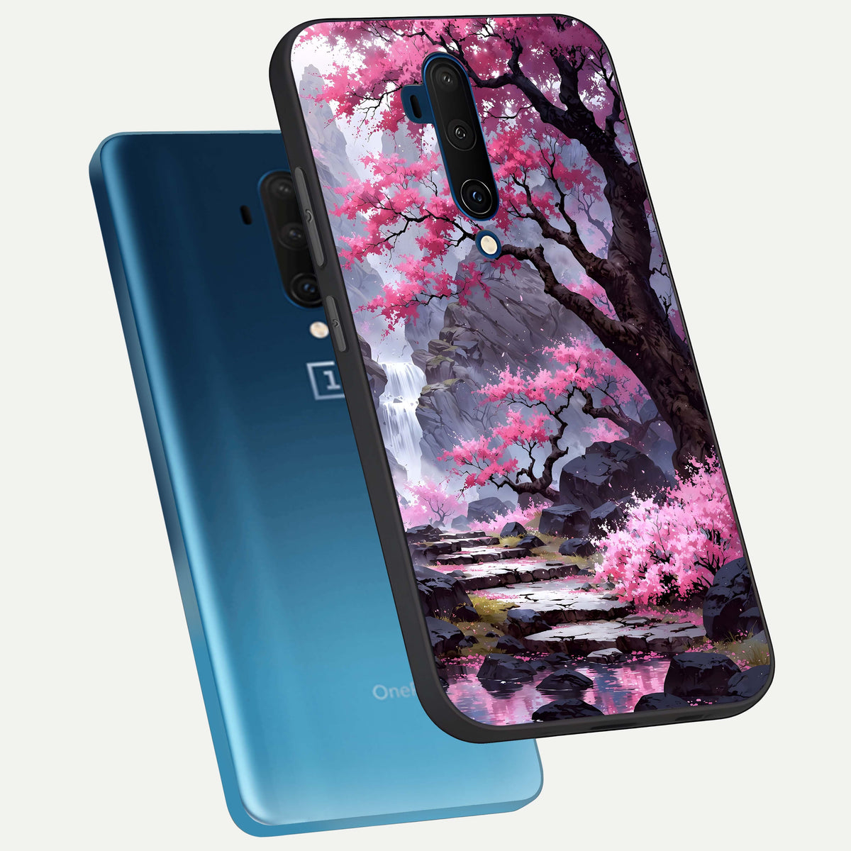  Pink Sunflower Glow phone case For OnePlus 7T Pro showing premium glass back cover with detailed artwork
