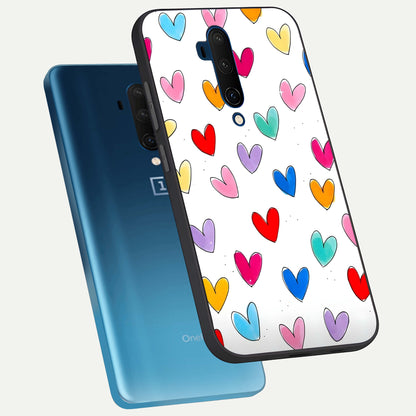  Playful Love Doodles phone case For OnePlus 7T Pro showing premium glass back cover with detailed artwork