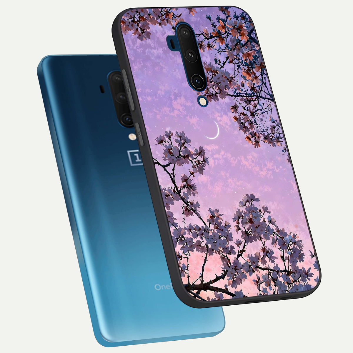 Purple Serenity Moon phone case For OnePlus 7T Pro showing premium glass back cover with detailed artwork
