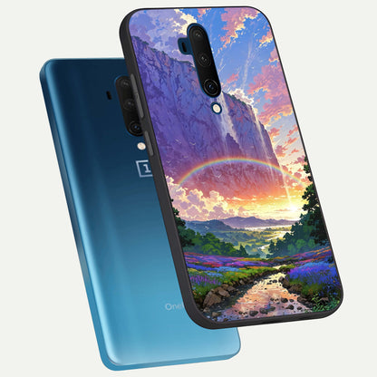  Rainbow Valley Dream phone case For OnePlus 7T Pro showing premium glass back cover with detailed artwork