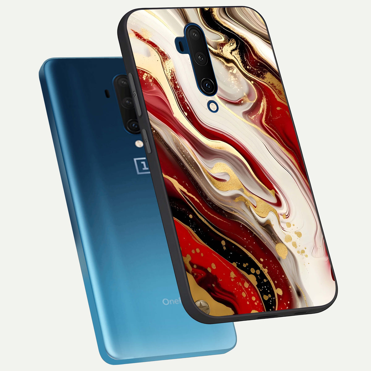  Red And White Marble phone case For OnePlus 7T Pro showing premium glass back cover with detailed artwork