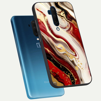  Red And White Marble phone case For OnePlus 7T Pro showing premium glass back cover with detailed artwork