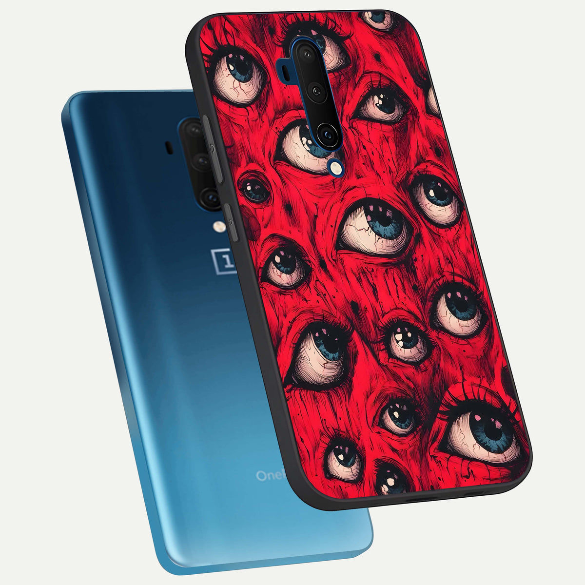  Red Eyes Pattern phone case For OnePlus 7T Pro showing premium glass back cover with detailed artwork