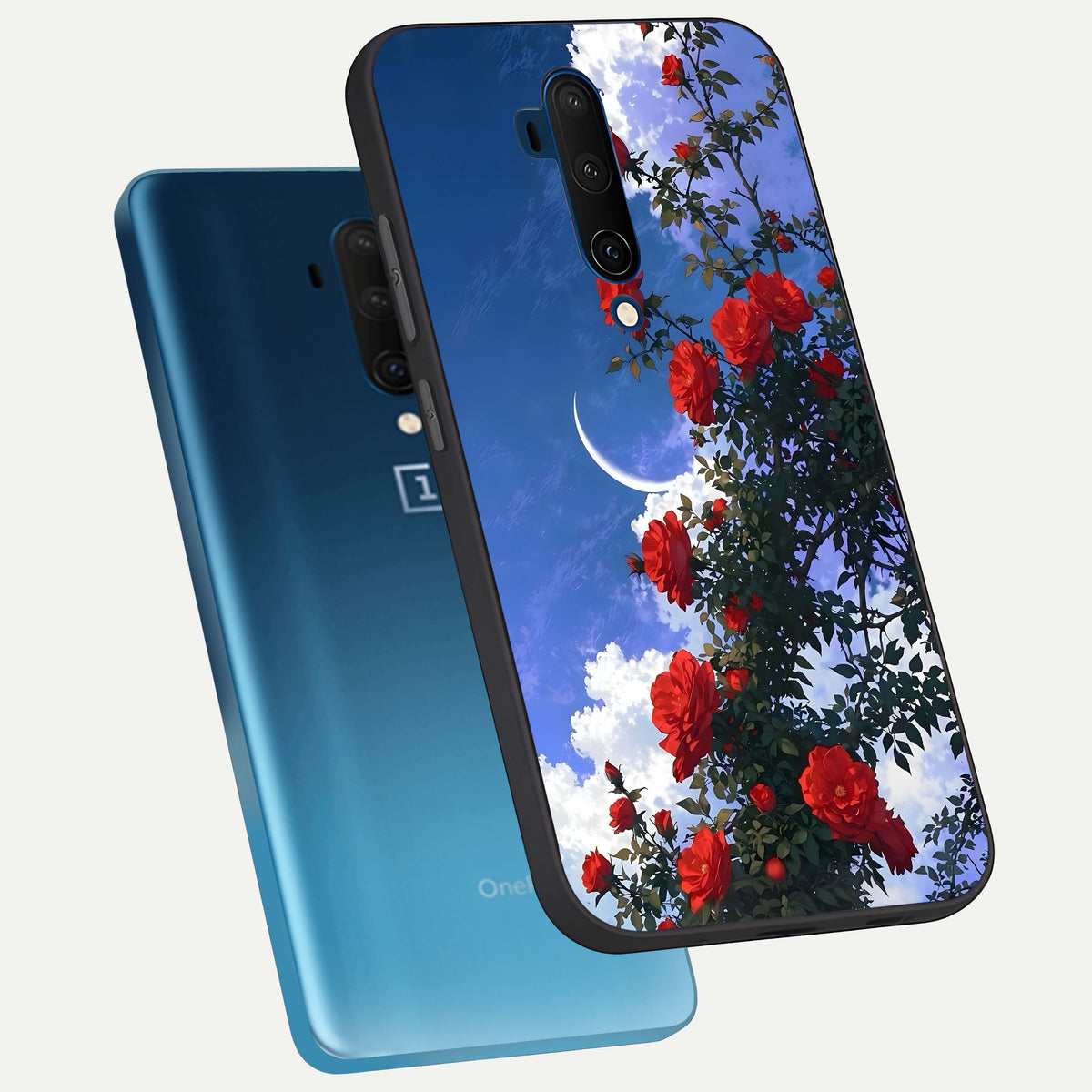  Rose Drift Flowers phone case For OnePlus 7T Pro showing premium glass back cover with detailed artwork
