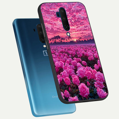  Rose Sunset Valley phone case For OnePlus 7T Pro showing premium glass back cover with detailed artwork