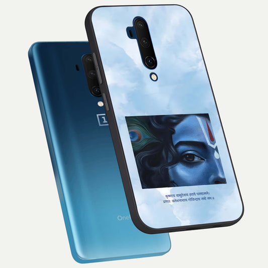  Spiritual Krishna phone case For OnePlus 7T Pro showing premium glass back cover with detailed artwork