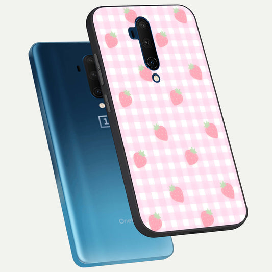  Strawberry Picnic Love phone case For OnePlus 7T Pro showing premium glass back cover with detailed artwork