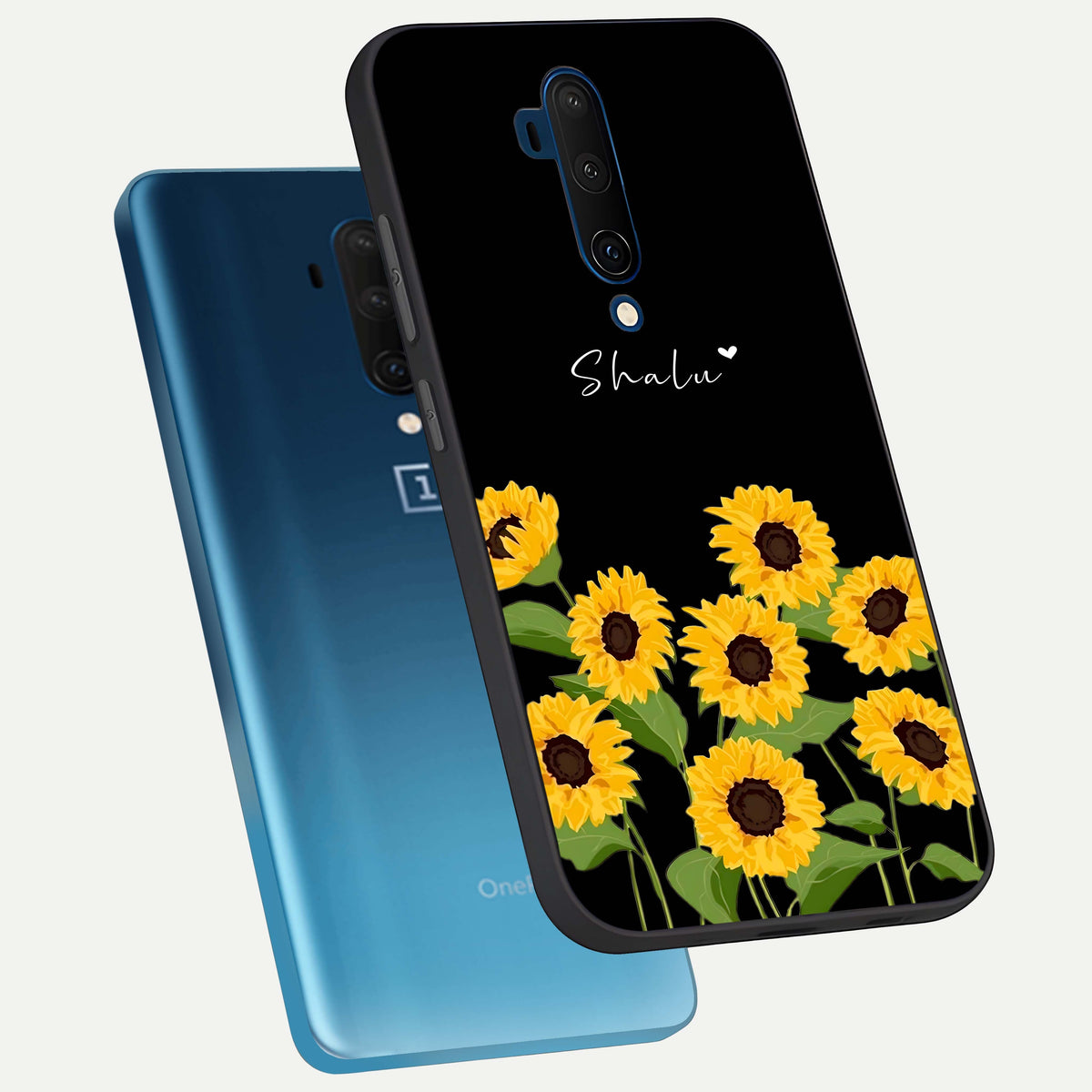  Sunflower Sky Bloom phone case For OnePlus 7T Pro showing premium glass back cover with detailed artwork