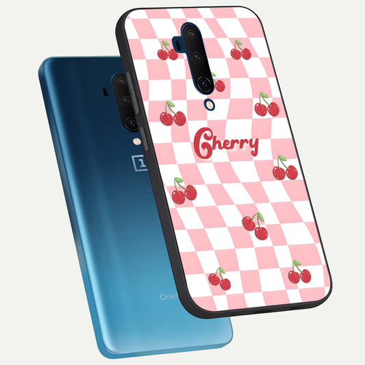  Sweet Cherry Vibes phone case For OnePlus 7T Pro showing premium glass back cover with detailed artwork