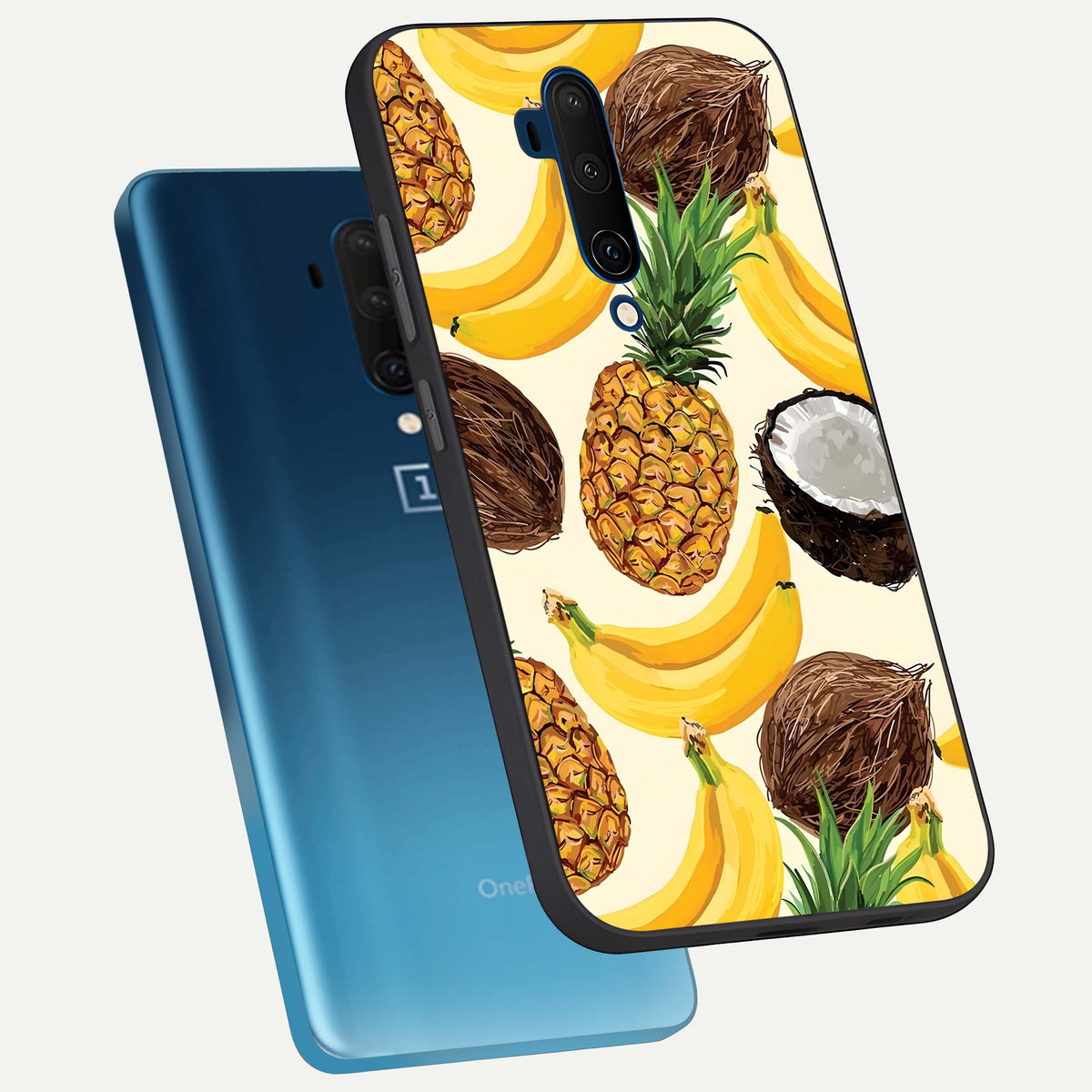  Tropical Fruit Mood phone case For OnePlus 7T Pro showing premium glass back cover with detailed artwork