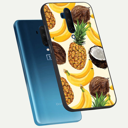 Tropical Fruit Mood phone case For OnePlus 7T Pro showing premium glass back cover with detailed artwork
