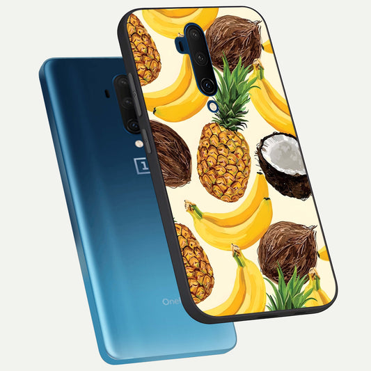  Tropical Fruit Mood phone case For OnePlus 7T Pro showing premium glass back cover with detailed artwork