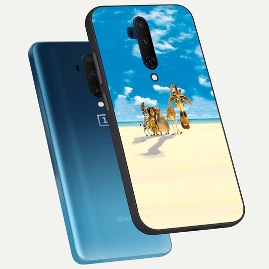  Tropical Fun Squad phone case For OnePlus 7T Pro showing premium glass back cover with detailed artwork