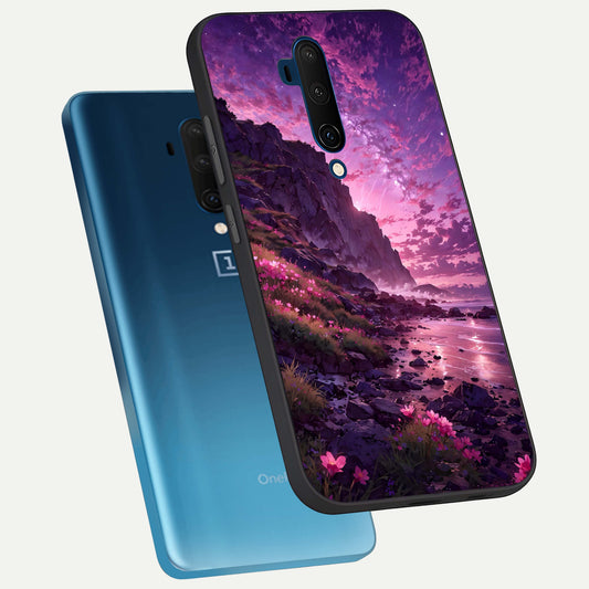  Twilight Blossom Coast phone case For OnePlus 7T Pro showing premium glass back cover with detailed artwork