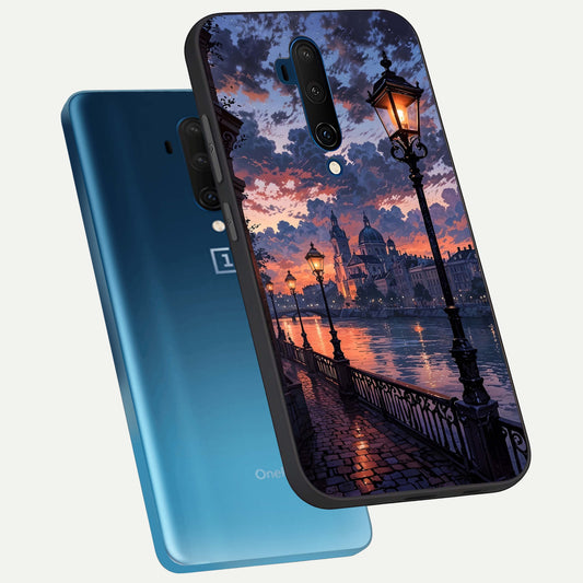  Twilight River Lights phone case For OnePlus 7T Pro showing premium glass back cover with detailed artwork