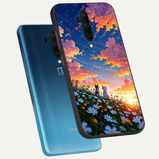  Two Cats Friends phone case For OnePlus 7T Pro showing premium glass back cover with detailed artwork