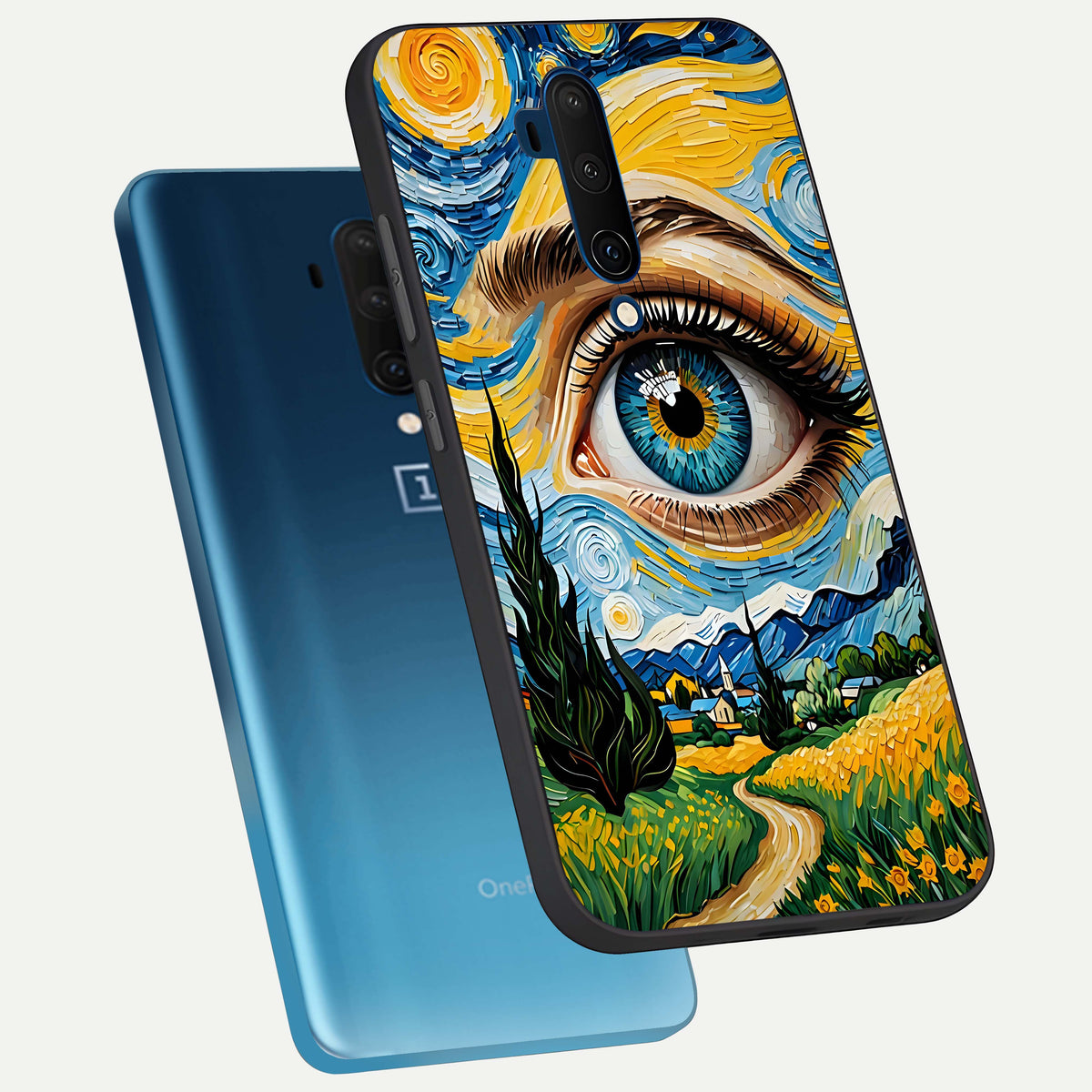  Van Gogh Eye phone case For OnePlus 7T Pro showing premium glass back cover with detailed artwork