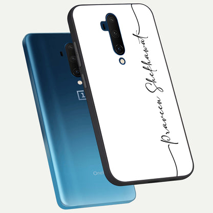  White Tune Custom Name phone case For OnePlus 7T Pro showing premium custom name glass back cover
