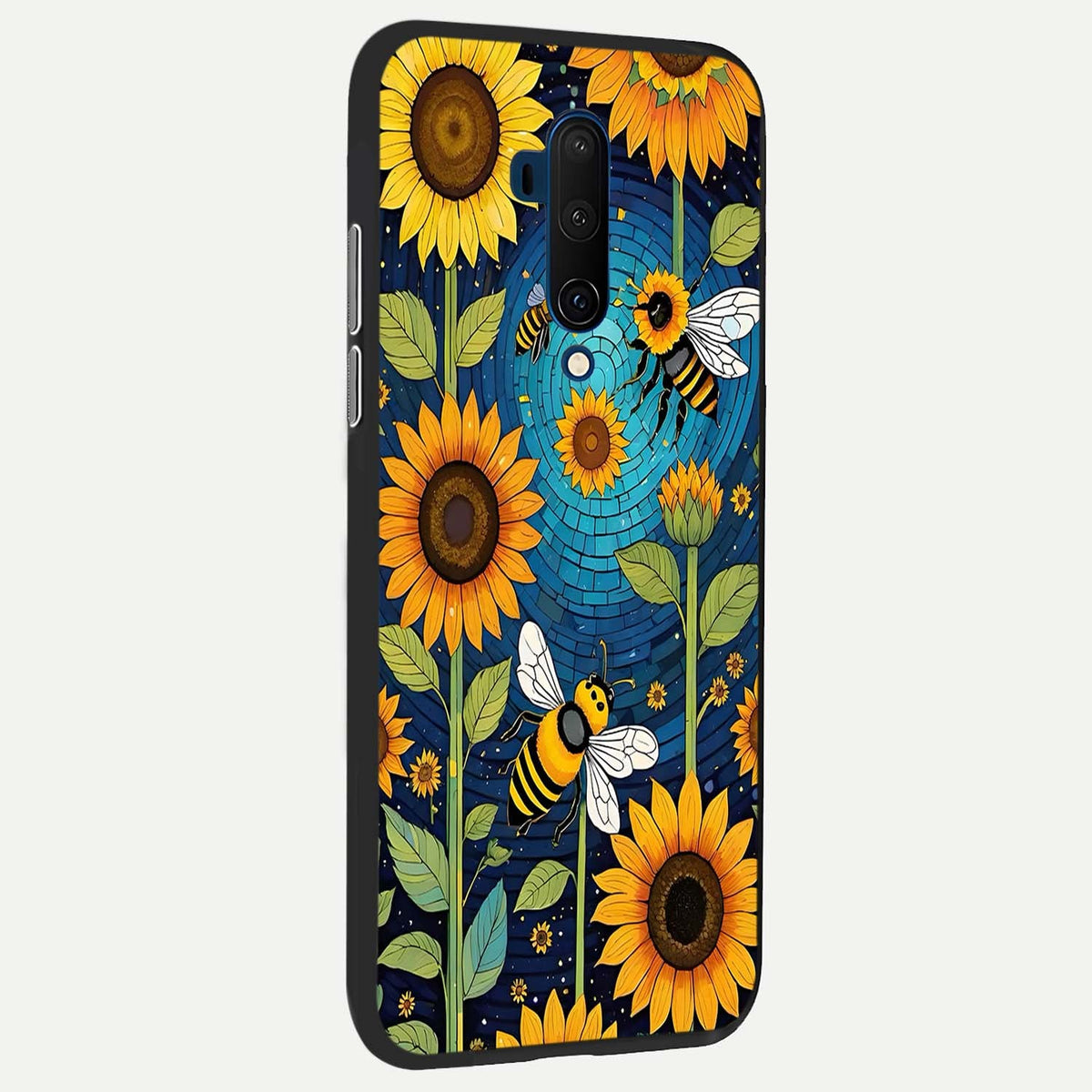  Bees And Sunflowers back cover For OnePlus 7T Pro slim fit glass case with vibrant aesthetic design