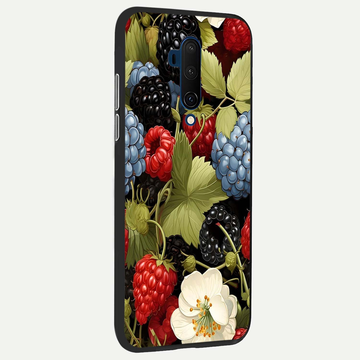  Berry Bloom Charm back cover For OnePlus 7T Pro slim fit glass case with vibrant aesthetic design