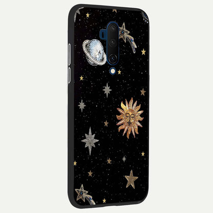  Celestial Moon With Stars back cover For OnePlus 7T Pro slim fit glass case with vibrant aesthetic design