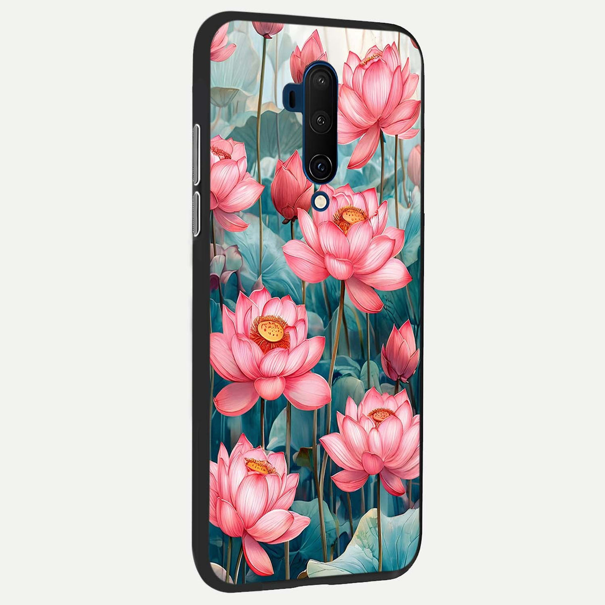  Celestial Pink Lotus back cover For OnePlus 7T Pro slim fit glass case with vibrant aesthetic design