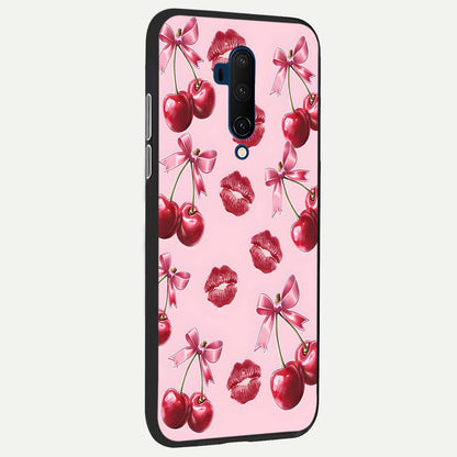  Cherry With Lips back cover For OnePlus 7T Pro slim fit glass case with vibrant aesthetic design