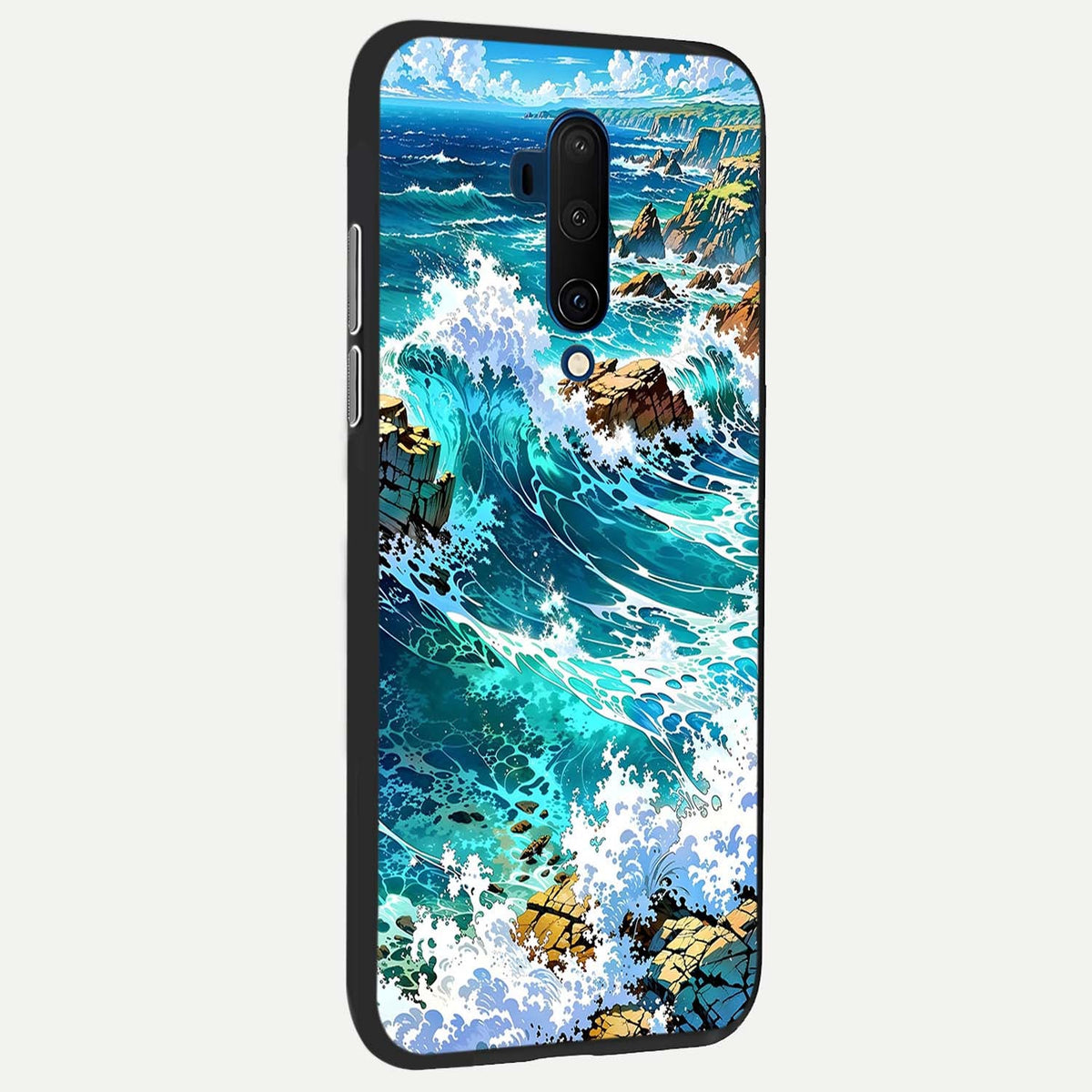  Coastal Blue Waves back cover For OnePlus 7T Pro slim fit glass case with vibrant aesthetic design