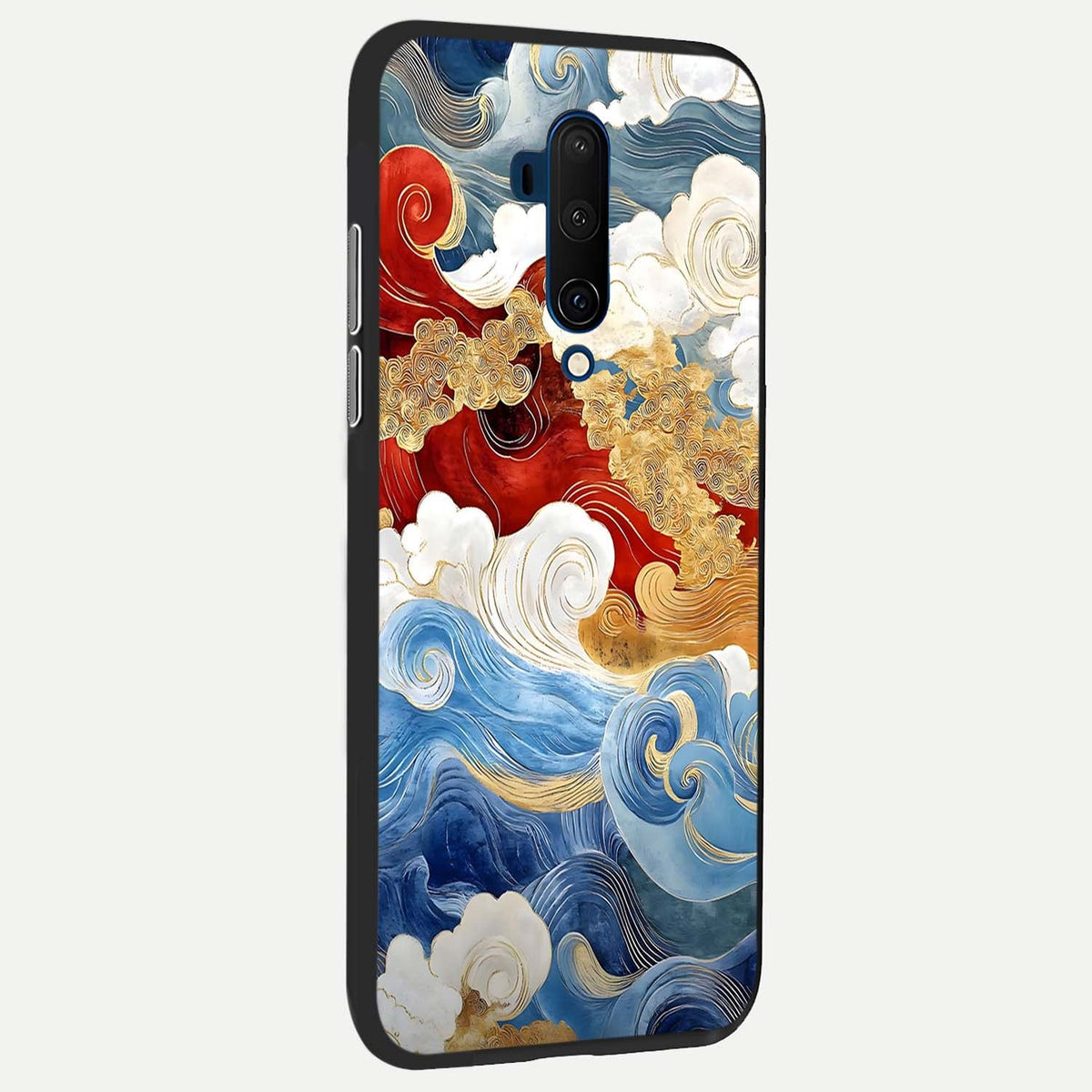  Colored Waves back cover For OnePlus 7T Pro slim fit glass case with vibrant aesthetic design