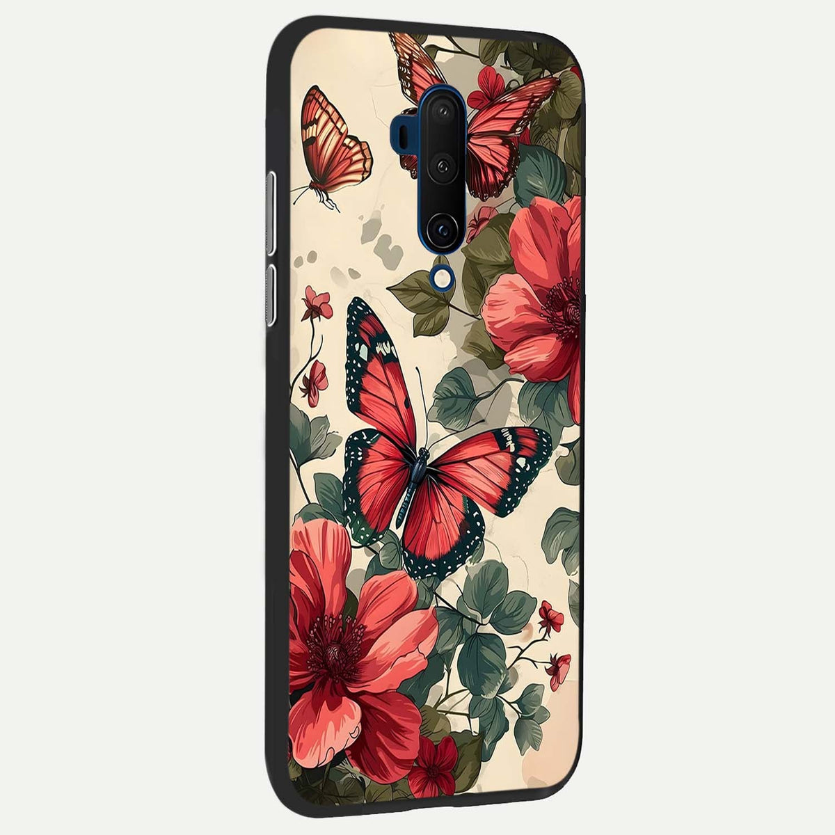  Crimson Butterfly Garden back cover For OnePlus 7T Pro slim fit glass case with vibrant aesthetic design