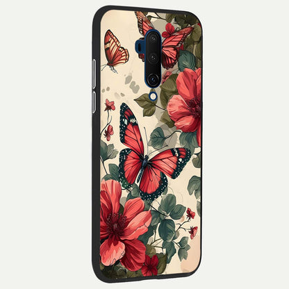  Crimson Butterfly Garden back cover For OnePlus 7T Pro slim fit glass case with vibrant aesthetic design