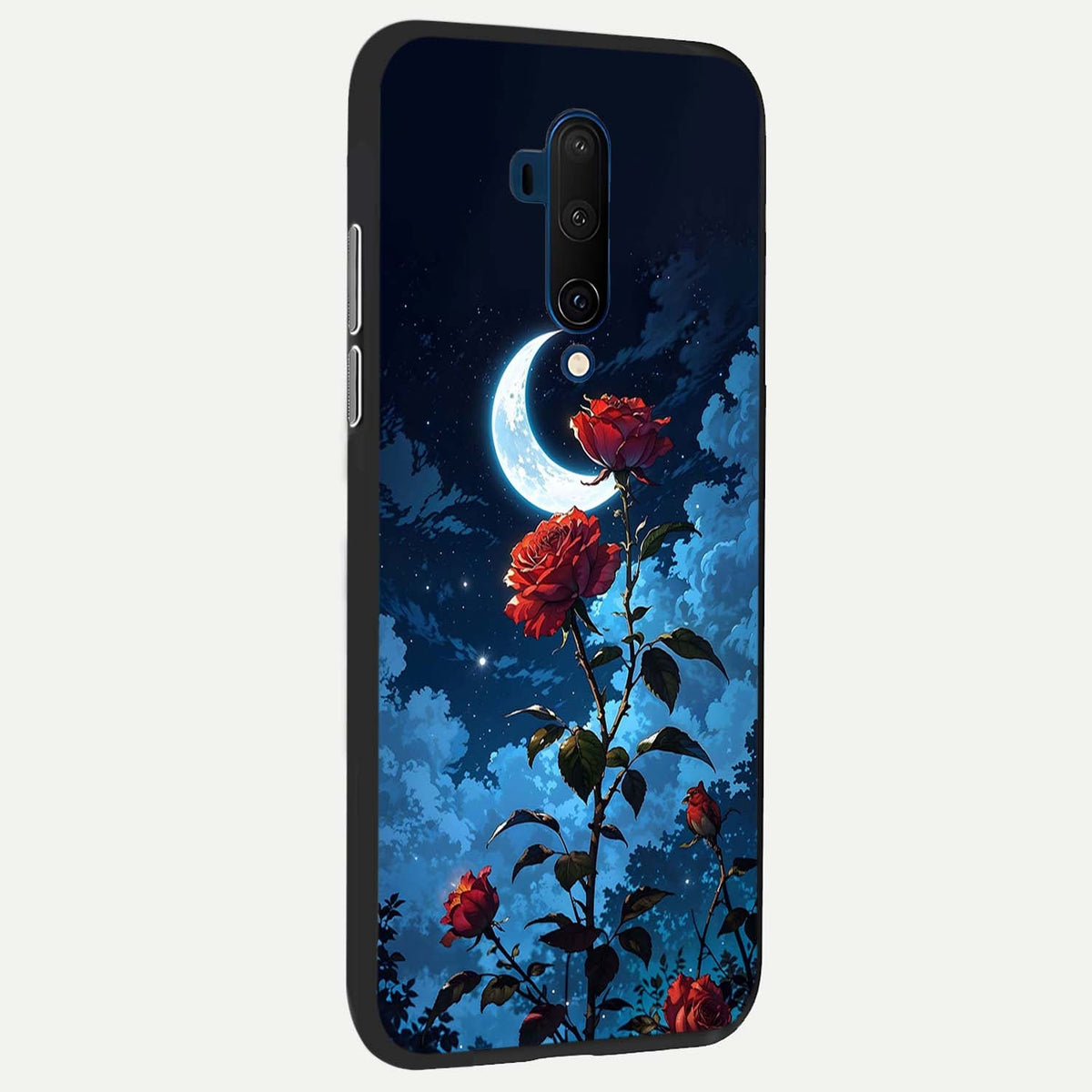  Crimson Rose Moon back cover For OnePlus 7T Pro slim fit glass case with vibrant aesthetic design