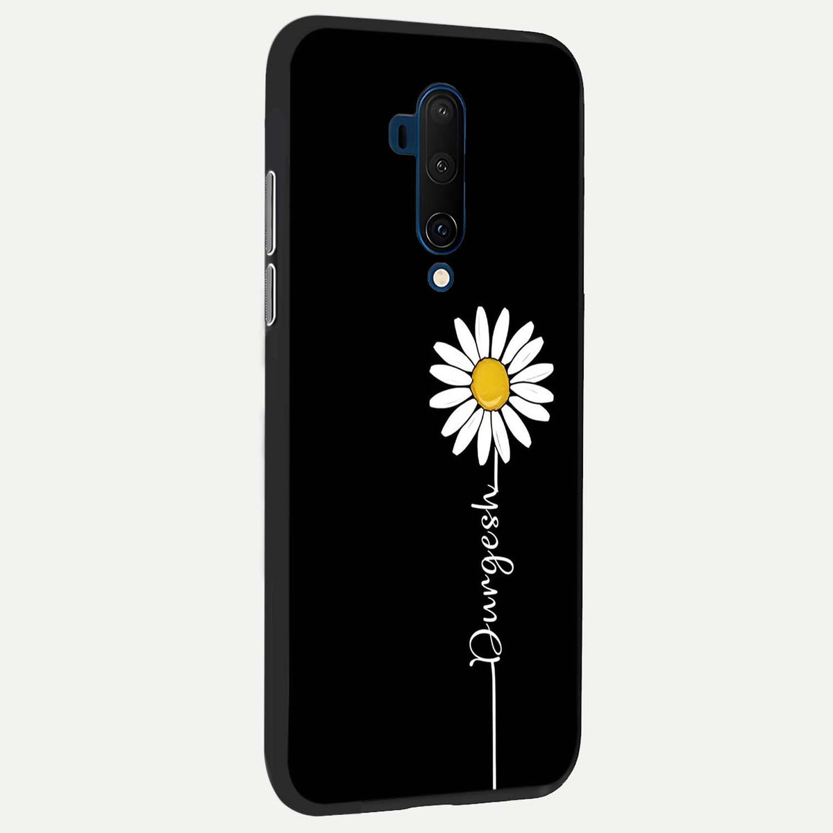  Custom Name White Flower back cover For OnePlus 7T Pro slim fit glass case with vibrant aesthetic design