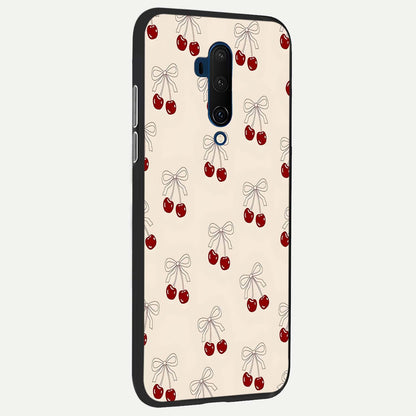 Cute Cherry Pattern back cover For OnePlus 7T Pro slim fit glass case with vibrant aesthetic design