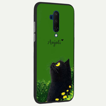  Emerald Cat Custom Name back cover For OnePlus 7T Pro slim fit glass case with vibrant aesthetic design
